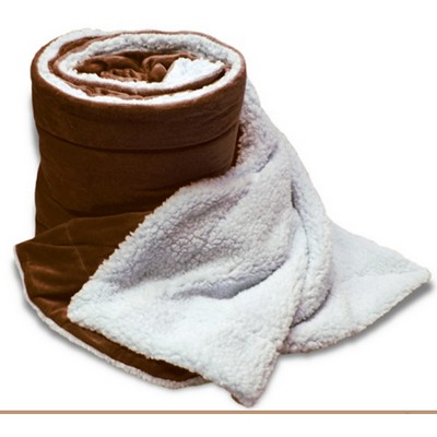 Oversize Micro Mink Sherpa Blanket-- 60"x72" (Embroidered)-- Brown - ON DISCOUNT