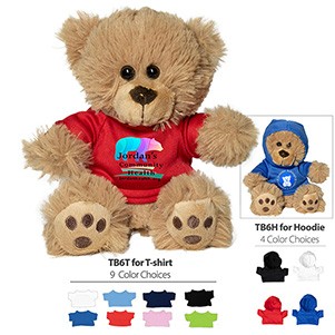 "Ted T. Bear" 6" Plush Teddy Bear w/Choice of T-Shirt Color (Overseas)