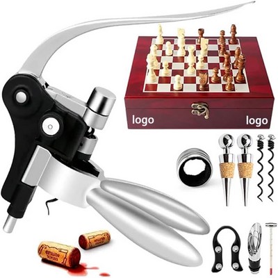 9-Piece Portable Classic Wooden Wine Opener Kit w/Chess Board Set