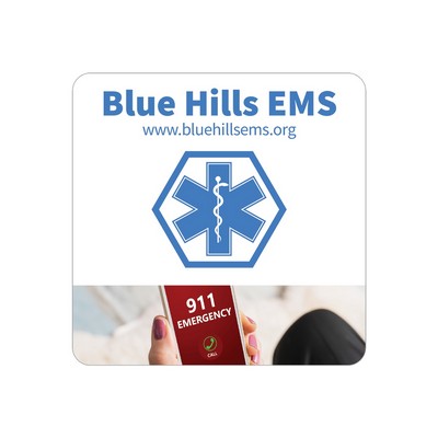 Square Sticker | Round Corners | 4" x 4" | White Vinyl | Permanent Adh Back | Digital