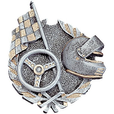 Racing - Pewter Finish - Wreath Resin - Plaque Mount - 3-5/8" x 4-1/4"