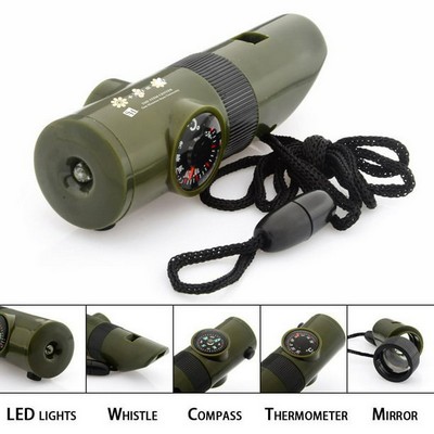 7" 1 Survival Whistle with LED Light Compass