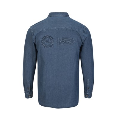 Embossed Lightweight Button Down Long Sleeve Denim Shirt