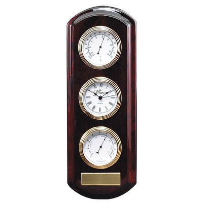 Wall Clock w/Thermometer & Barometer, 4 1/2" x 13"