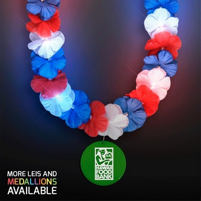 Red, White & Blue LED Hawaiian Lei with Custom Green Medallion - PRINTED