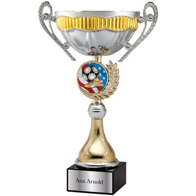 Silver/Gold Metal Cup w/2" Logo Holder on Black Marble Base