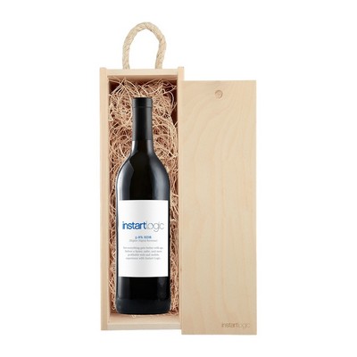Rustic Laser-Engraved Wood Box w/Full-Color Custom Labeled Wine Bottle