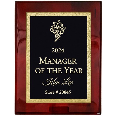 7" x 9" Rosewood Piano Finish Plaque w/ Gold Laser Engraved Florentine Plate