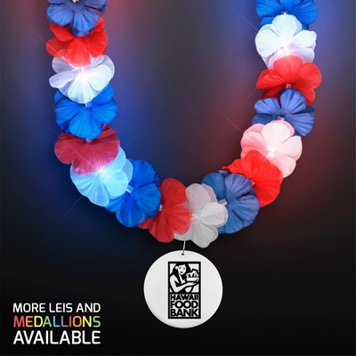 Red, White & Blue LED Hawaiian Lei with Custom White Medallion - PRINTED