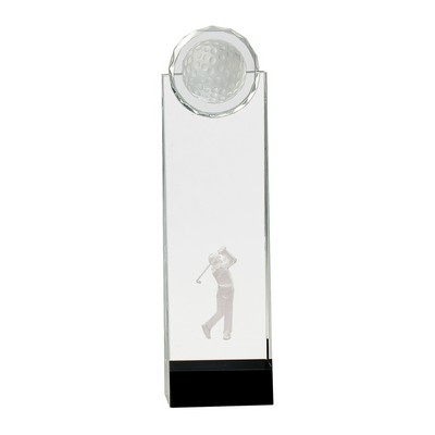 11 1/4" Clear/Black Crystal Standup w/3D Golfer