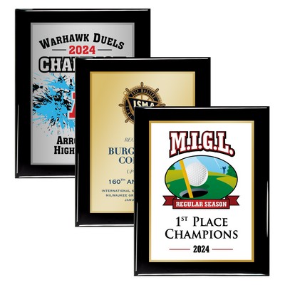 9" x 12" Black Piano Finish Plaque w/Full Color Sublimated Imprint and Back Plate
