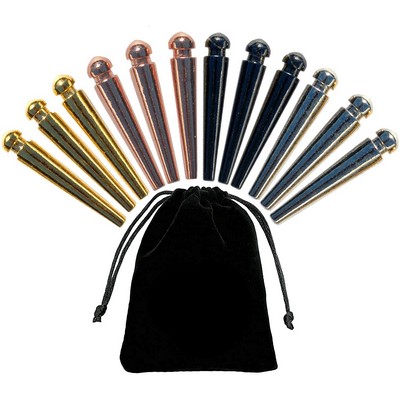 Tapered Easy Grip Cribbage Pegs w/ Velvet Pouch - Set of 12 (Brass, Chrome, Black, Copper)