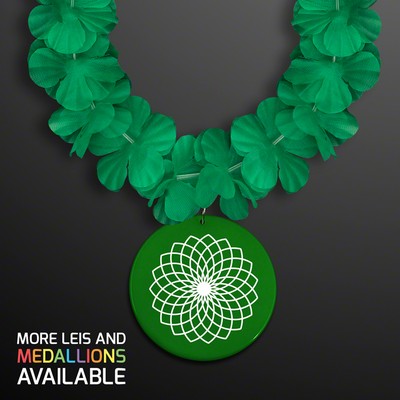 Green Flower Lei Necklace with Green Medallion (Non-Light Up) - PRINTED