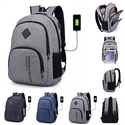 Two Front Pockets Snow Canvas Laptop Backpack