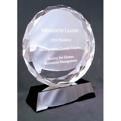 6" Round Crystal Facet Award on Black Crystal Base