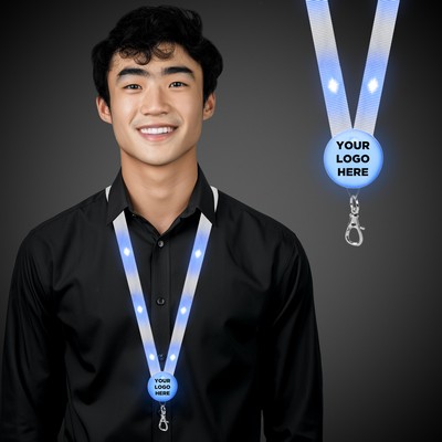 32" Pad Printed Blue Light-Up Flat Lanyard