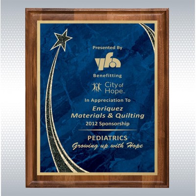 Walnut Finish Plaque w/Blue Marble Rising Star Plaque (7"x9")