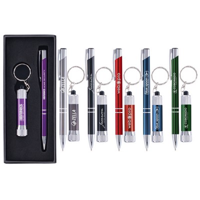 Tres-Chic/Chroma - Laser Engraved Metal Pen & Flashlight Gift Set