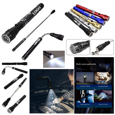 LED Illuminated Magnetic Retrieval Tool with Extendable Flashlight