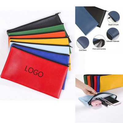 Zipper Pu Leather Bank Deposit Bag