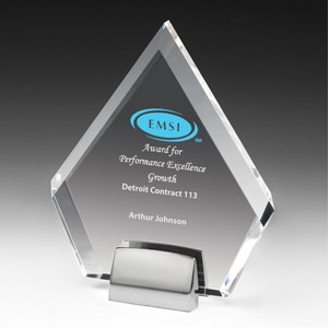 Laser Engraved Diamond Acrylic Award w/Chrome Base (6"x 7"x 3/4")