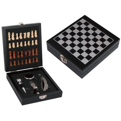 Chess Set Wood w/4 Pc. Wine Opener Set