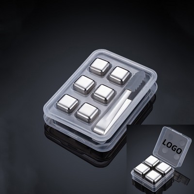 Set of 6 W/Clamp Whiskey Cooling Stones 304 Stainless Steel Reusable Ice Cubes
