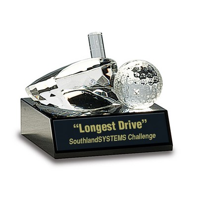 Clear Crystal Golf Ball & Club Trophy on Black Pedestal Base (4" x 3")