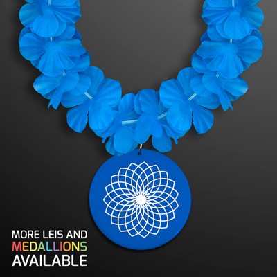 Blue Flower Lei Necklace with Blue Medallion (Non-Light Up) - PRINTED