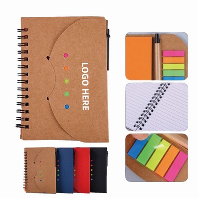 Recycled Spiral Notepad with Sticky Notes and Pen