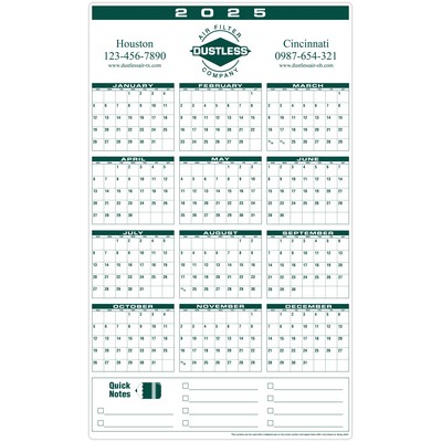 Premium Plastic Write-on/ Wipe-off Year-at-a-Glance Calendar (Vertical)