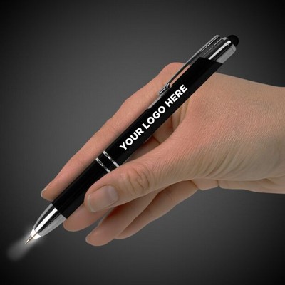 Pad Printed LED Stylus Pen w/Flashlight