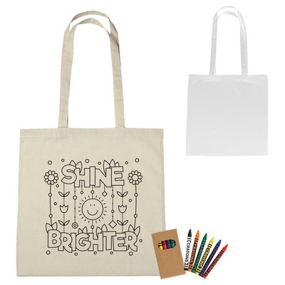 100% Cotton Coloring Tote Bag With Crayons