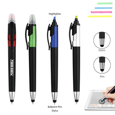 2 Side Black Highlighter Pen w/Stylus & Clip