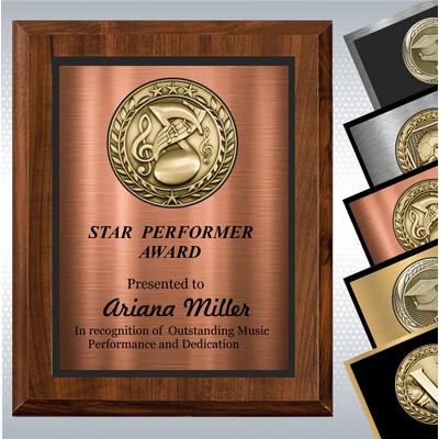 6" x 8" Cherry Finish Wood Plaque w/Double Plate and Medallion