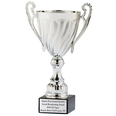 14 ¼" Swirl Silver Metal Trophy Cup w/Black Marble Base