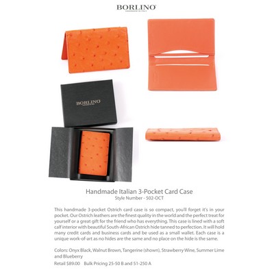 Ostrich Leather Business Card Case - Tangerine - Borlino