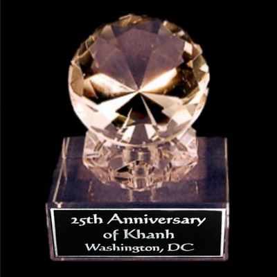 Solid Crystal Engraved Award - 4" Medium - Clear Diamond, Globe or Golf Ball