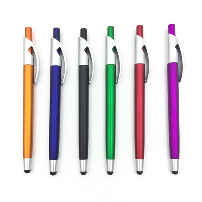 Metal Chromed Barrel Plastic Ball Pen With Touch Stylus
