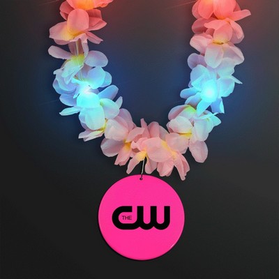 Light Up Hawaiian Leis with Custom Pink Medallion - PRINTED