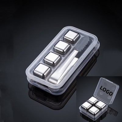 Set of 4 W/Clamp Whiskey Cooling Stones 304 Stainless Steel Reusable Ice Cubes