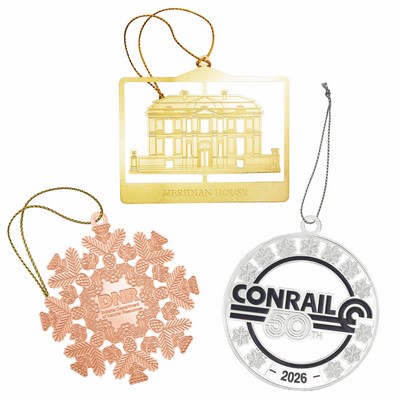 Custom Etched Brass Holiday Ornaments 2.5"