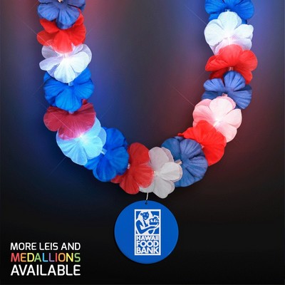 Red, White & Blue LED Hawaiian Lei with Custom Blue Medallion - PRINTED