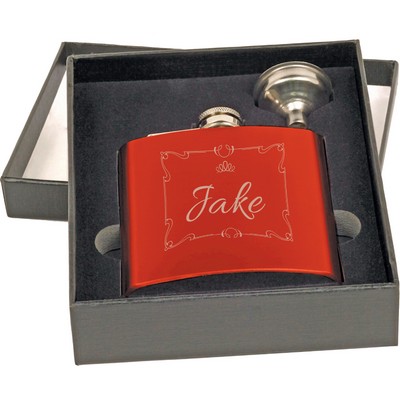 6 Oz. Single Gloss Red Flask Set In Presentation Box