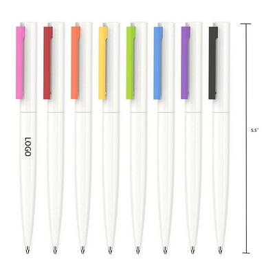 5 1/2" Creative Click Action Neutral Pen W/ White Barrel & Colorful Clip