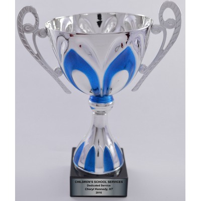 Silver-Blue Metal Pedal Cup on Black Marble Base