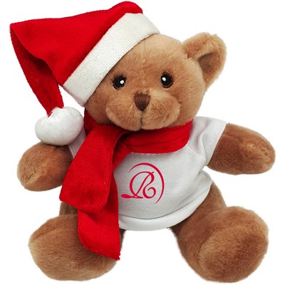 Christmas 6" Sitting Light Brown Bear Beanie